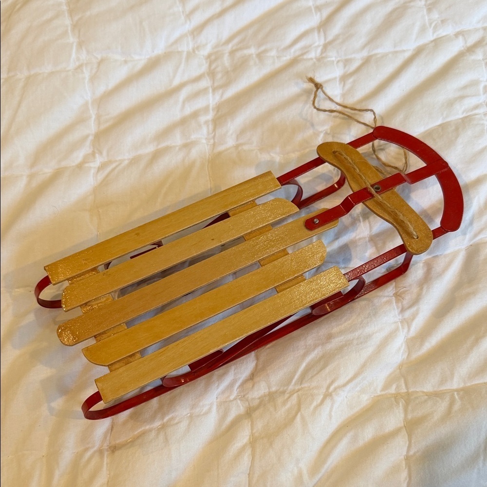 Classic Red and Tan Holiday Sled Decor